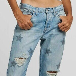 Sz 25 Hudson Riley Star Studded Jeans Crop Relaxed Straight